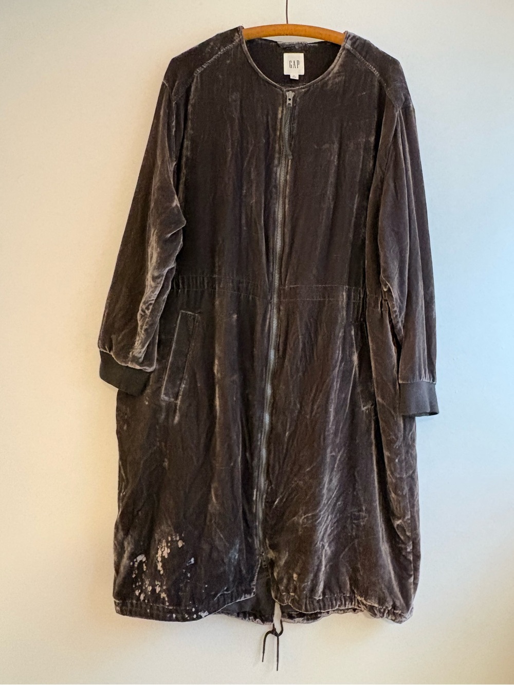 GAP grey velvet zipper utility dress, sz XL